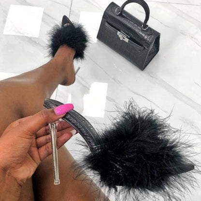 Ann – Transparent Crystal High Heels with Fan Fur