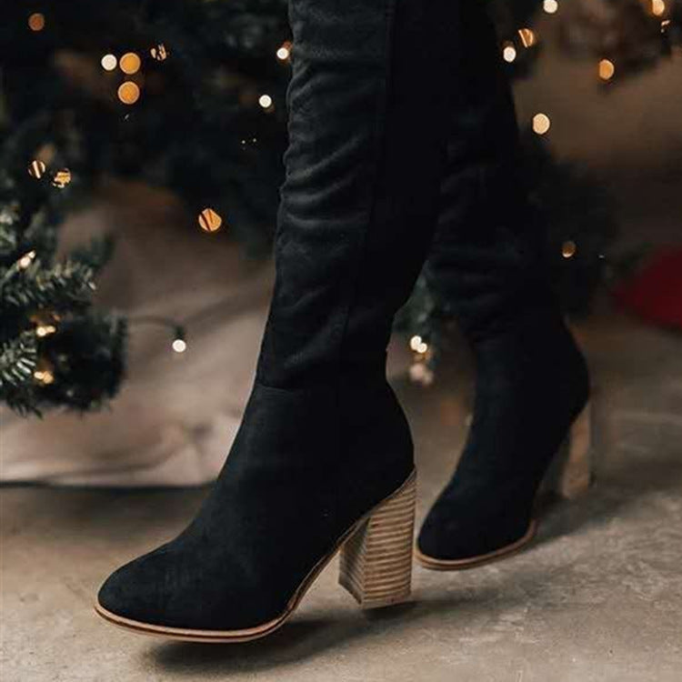 Rachael – Elegant Knee-High Zip Boots in Solid Color