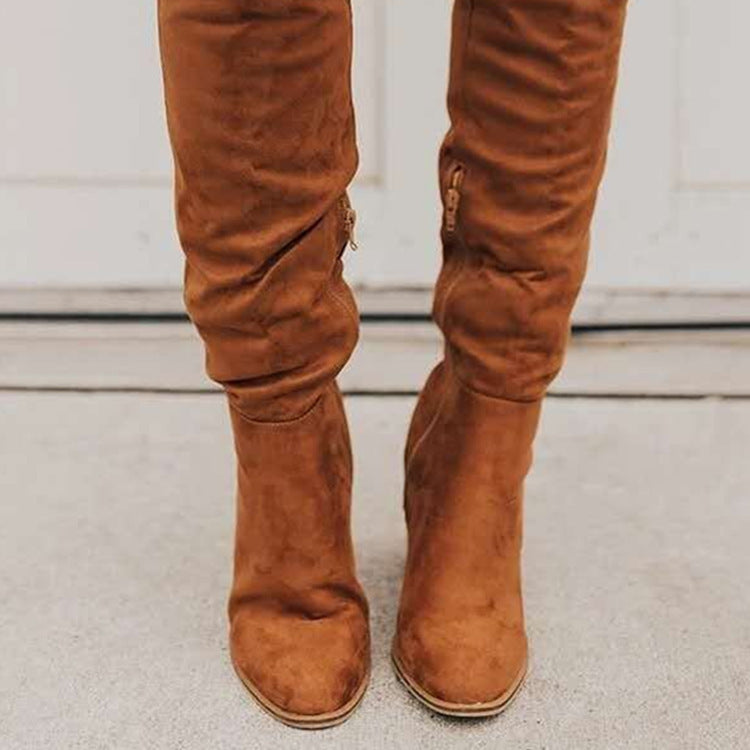 Rachael – Elegant Knee-High Zip Boots in Solid Color