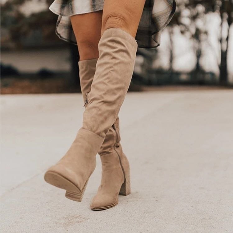 Rachael – Elegant Knee-High Zip Boots in Solid Color