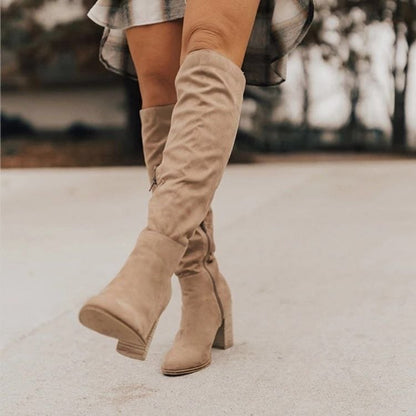 Rachael – Elegant Knee-High Zip Boots in Solid Color