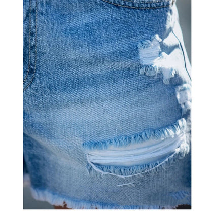 Janet – Distressed Denim Shorts with Frayed Edges