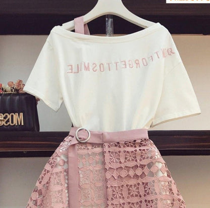 Kate – Lace Skirt with Hollow Hem and Long T-Shirt