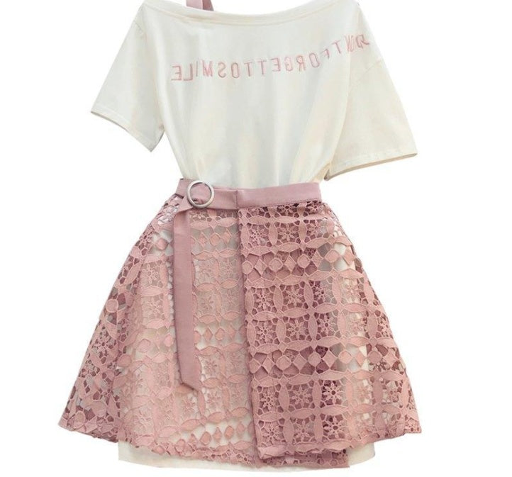 Kate – Lace Skirt with Hollow Hem and Long T-Shirt