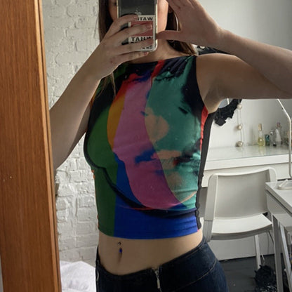 Dawn – Vintage Mesh Top with Retro Painting Print