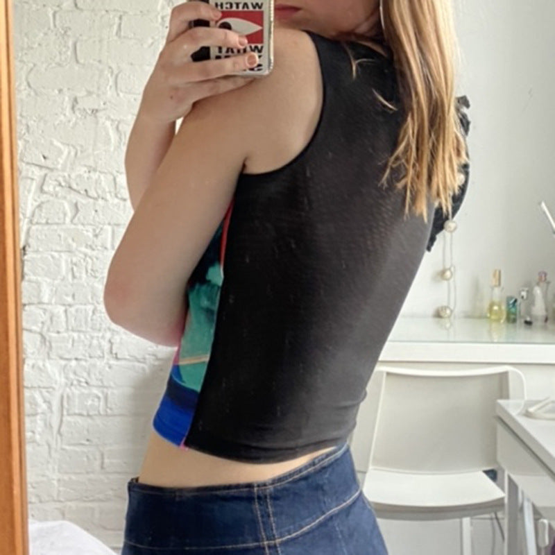 Dawn – Vintage Mesh Top with Retro Painting Print