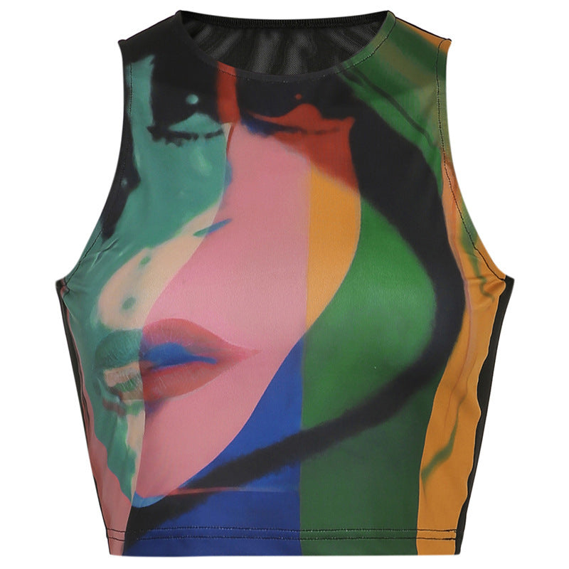 Dawn – Vintage Mesh Top with Retro Painting Print