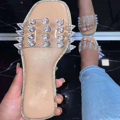 Katy – Flat Women's Beach Sandals with Rhinestones and Studs