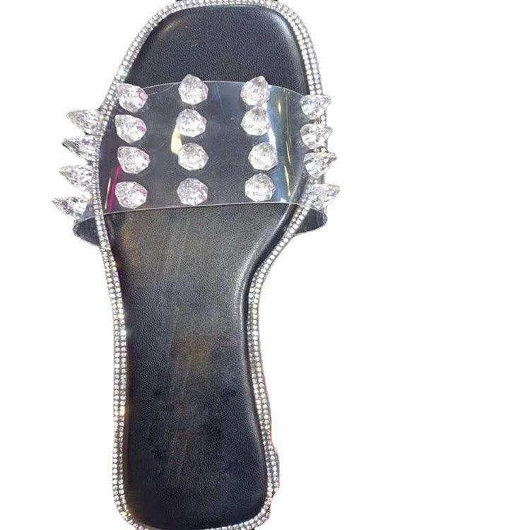 Katy – Flat Women's Beach Sandals with Rhinestones and Studs