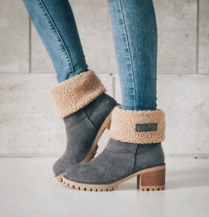 Brenda – Mid-High Thick Heel Boots in Premium Vegan Suede