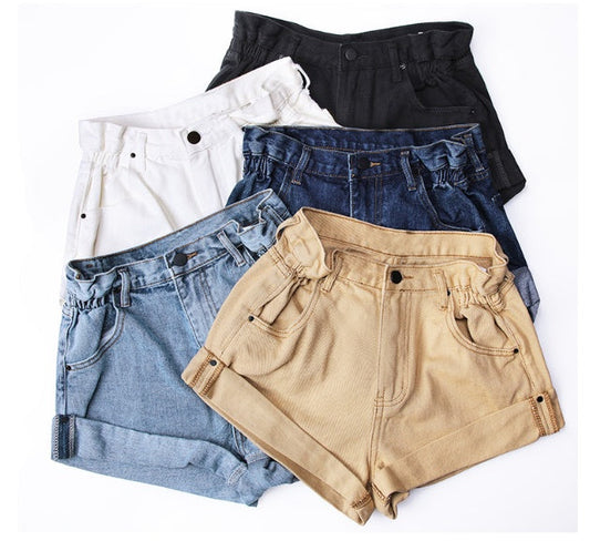 Deborah – High-Waisted Denim Shorts with Elastic Waistband and Wide Legs