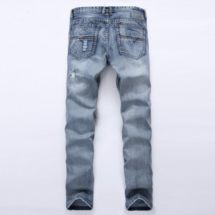 Damian – Slim Fit Men's Jeans with Rips in Light Blue