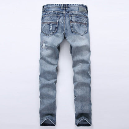 Damian – Slim Fit Men's Jeans with Rips in Light Blue