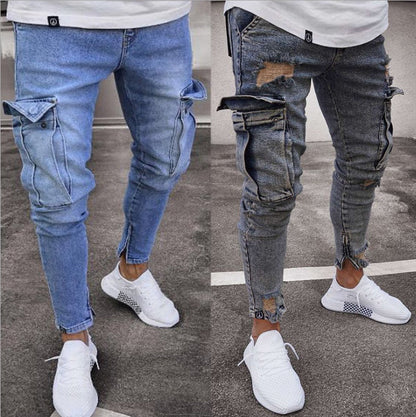 Ron – Men's Cargo Jeans with Distressed Denim