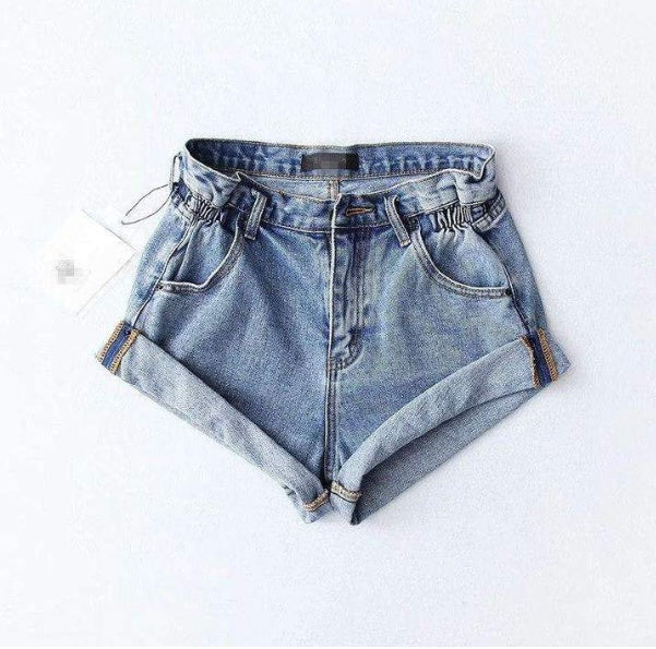 Deborah – High-Waisted Denim Shorts with Elastic Waistband and Wide Legs