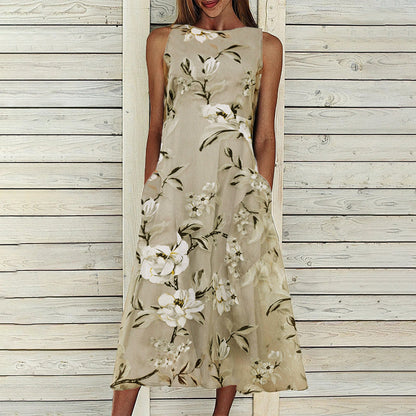 Joy – Floral Tunic Dress with Round Neck and A-Line Cut