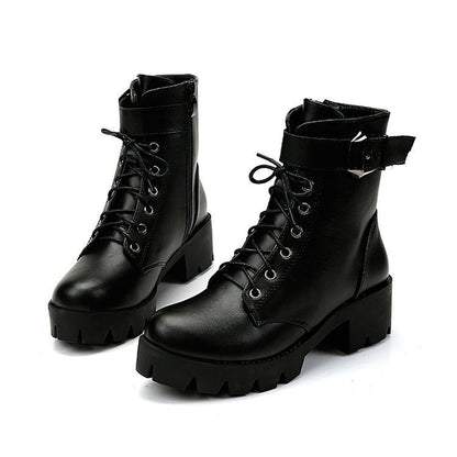 Jacqueline – Lace-Up Boots with Buckle and Thick Sole