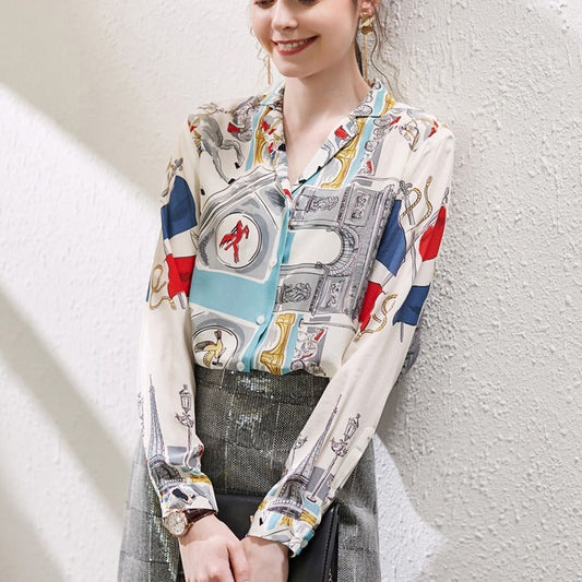 Shannon – Retro Print Chiffon Blouse