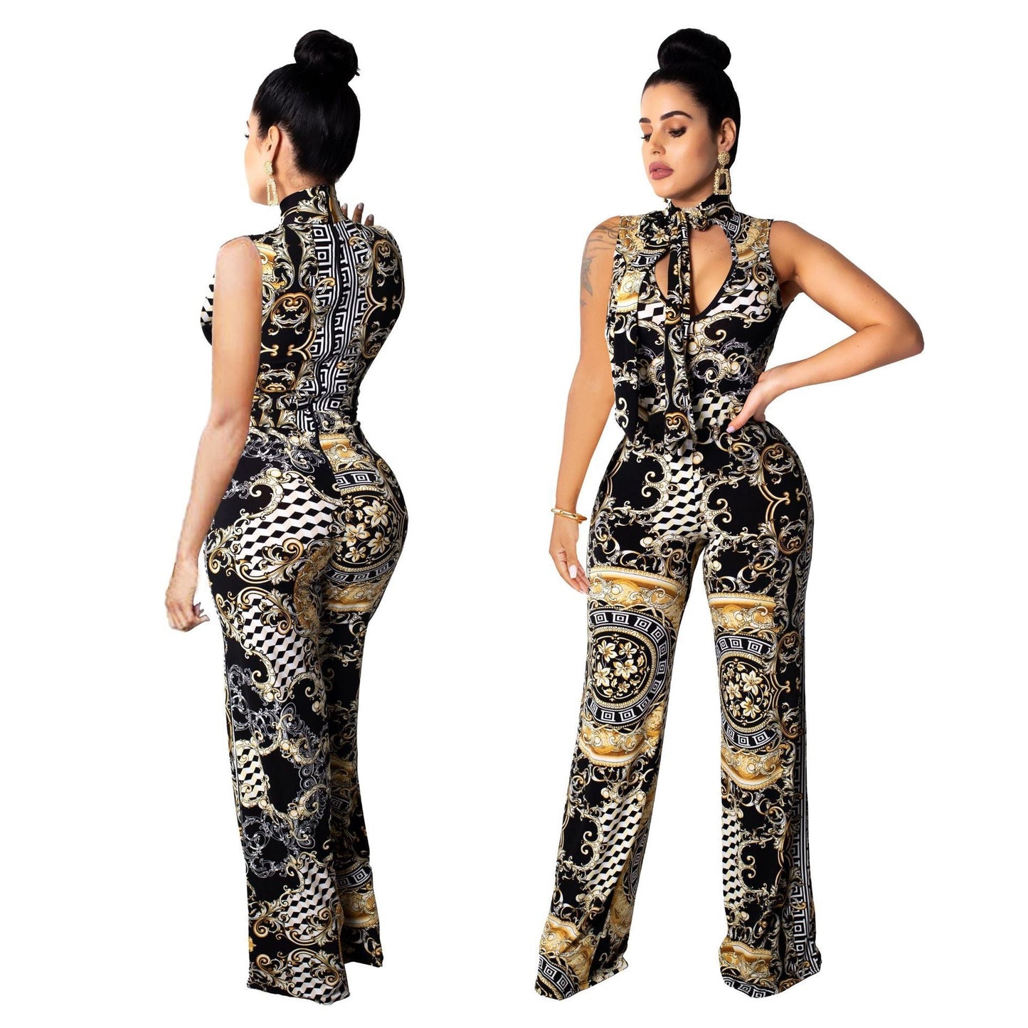 Helen – Sleeveless Women's Jumpsuit with Print