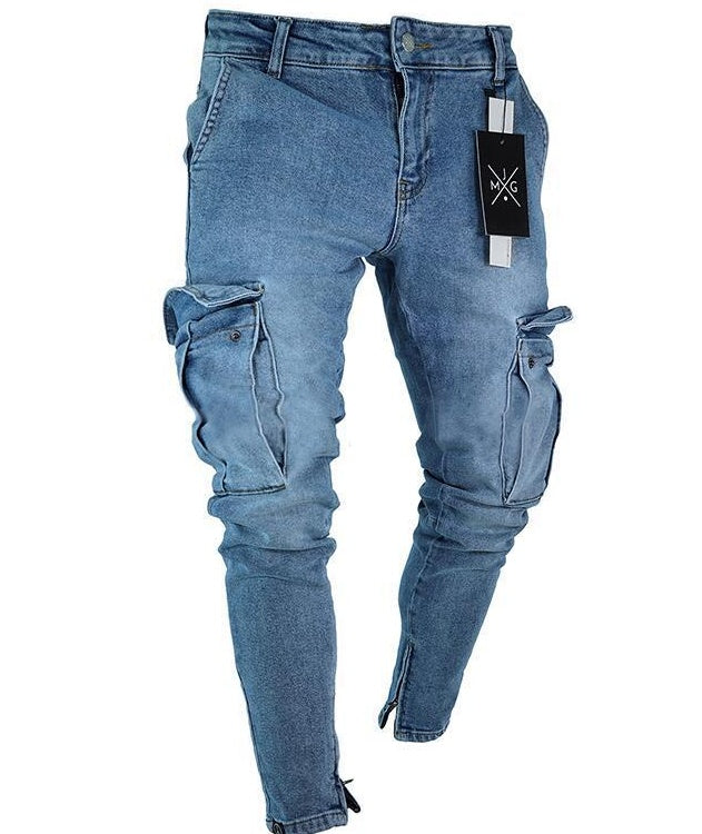Ron – Men's Cargo Jeans with Distressed Denim