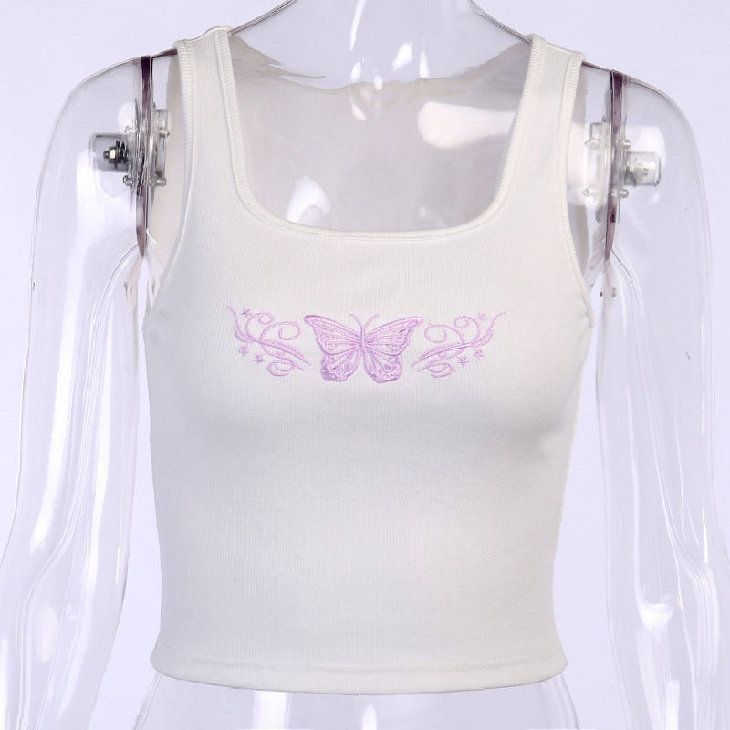 Katy – Sexy Tank Top with Embroidered Butterfly