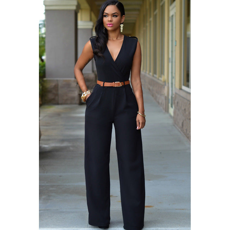 Louise – High-Waist V-Neck Wide-Leg Jumpsuit with Belt