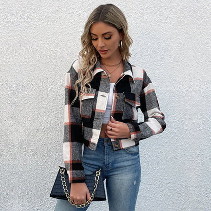 Esme – Checkered Women's Short Coat with Pockets