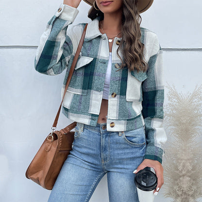 Esme – Checkered Women's Short Coat with Pockets