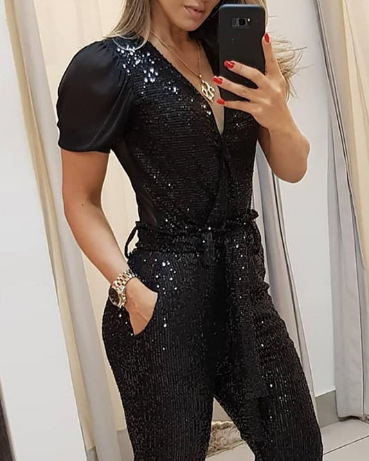 Emily – Deep V-Neck Sequin Dress