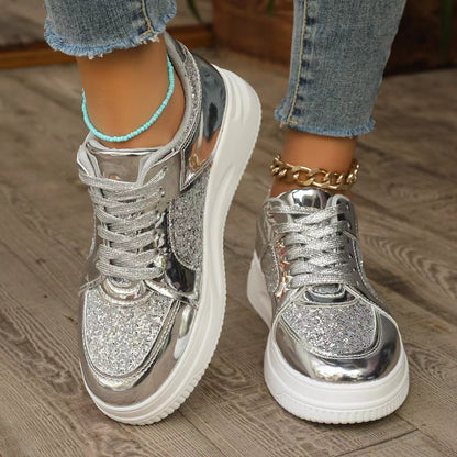 Marie – Lace-Up Sneakers with Sequins and Non-Slip Sole