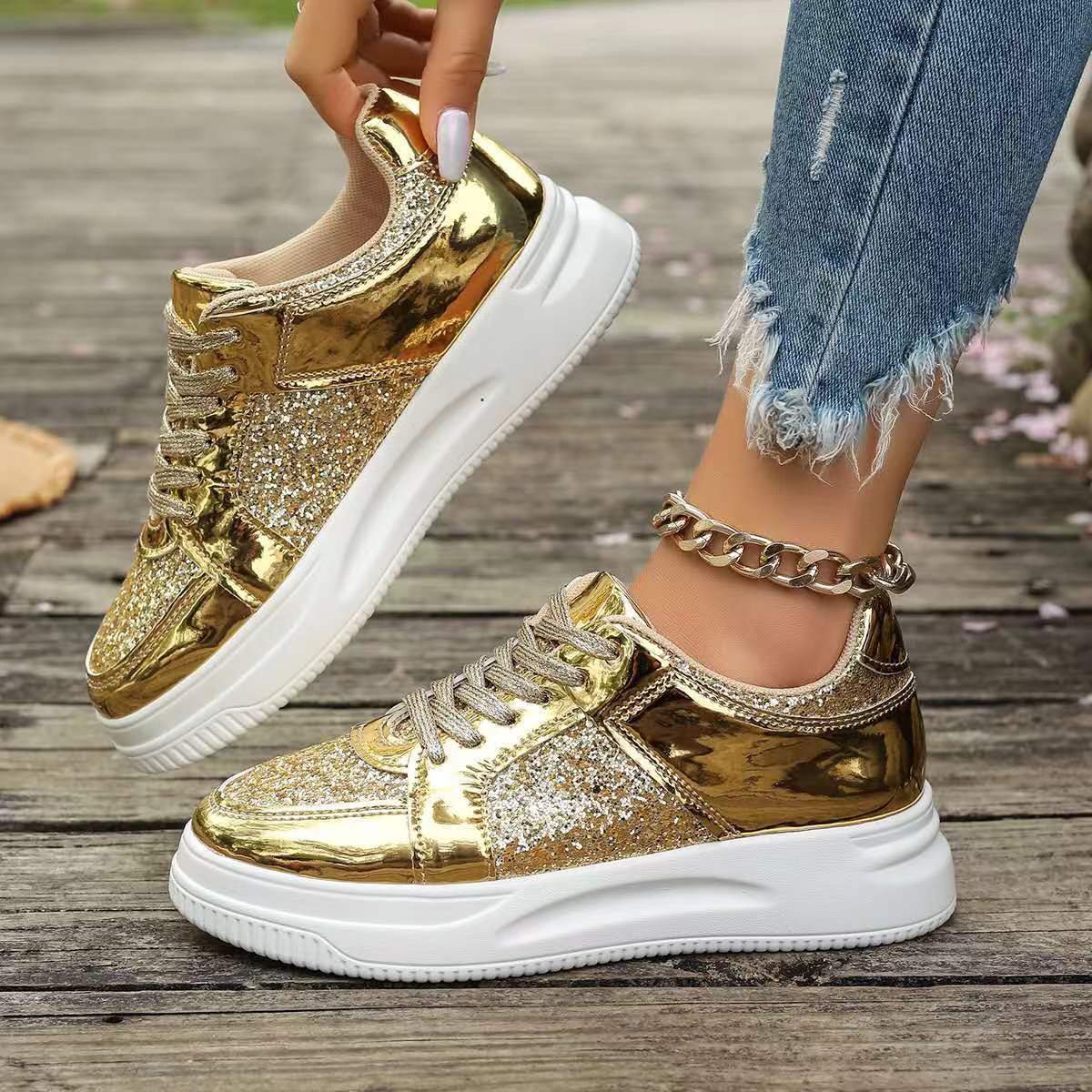Marie – Lace-Up Sneakers with Sequins and Non-Slip Sole