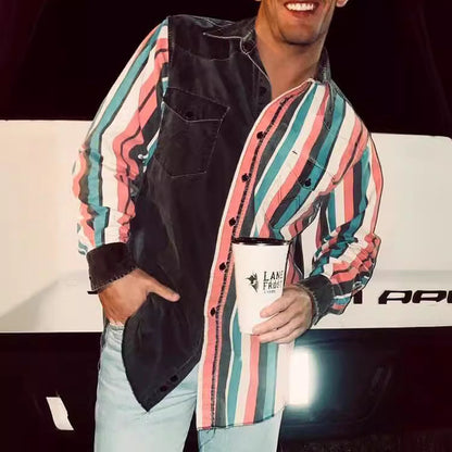 Ricky – Casual Men's Shirt with Retro Print and Long Sleeves