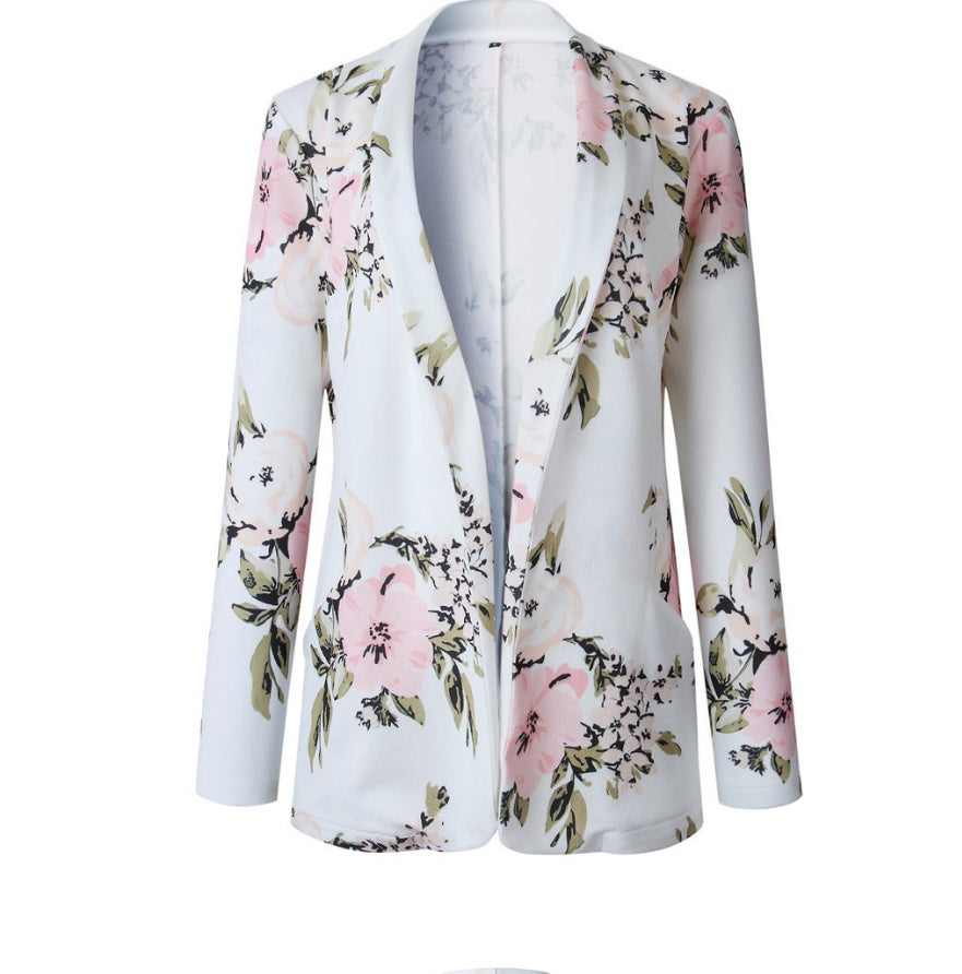 Rose – Long Women's Blazer with Floral Pattern and Pockets