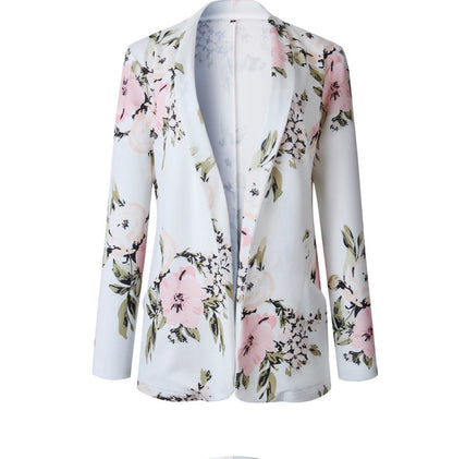 Rose – Long Women's Blazer with Floral Pattern and Pockets