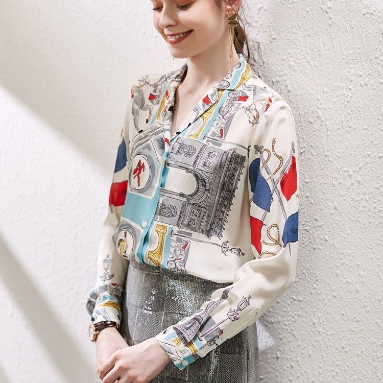 Shannon – Retro Print Chiffon Blouse
