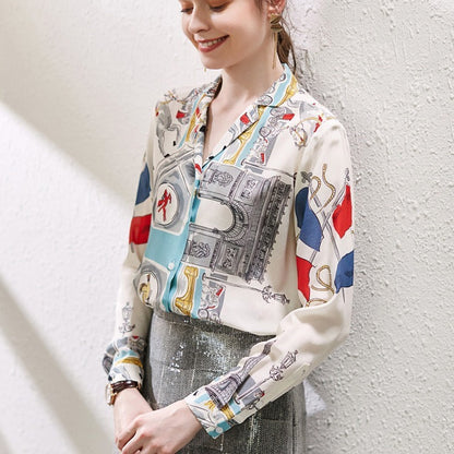 Shannon – Retro Print Chiffon Blouse