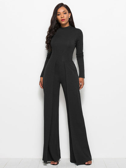 Rebecca – Wide-Leg Jumpsuit with Round Neck and Long Sleeves