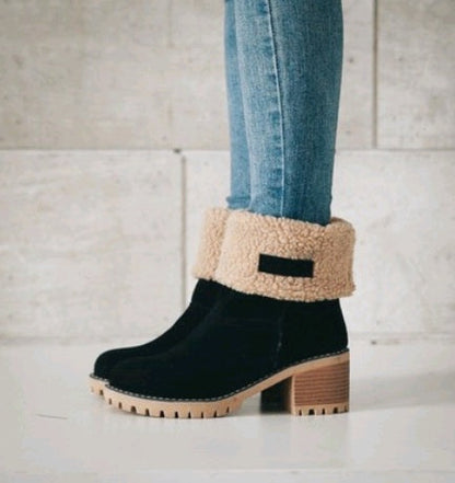 Brenda – Mid-High Thick Heel Boots in Premium Vegan Suede