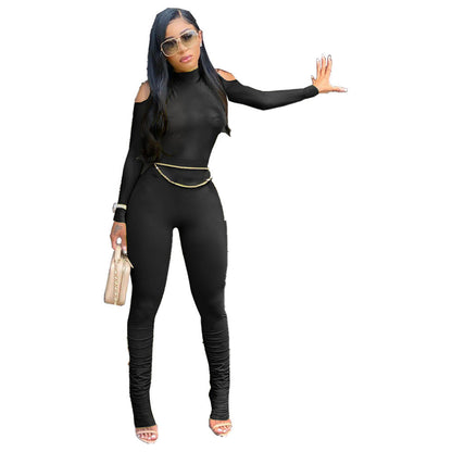 Julia – Long Women's Jumpsuit with Zipper and Pleats