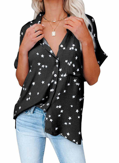 Lucy – Short V-Neck T-Shirt with Star Pattern