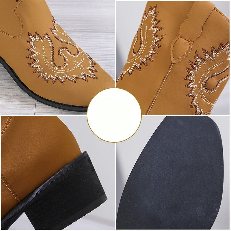 Joan – Embroidered Western Boots with Chunky Heel