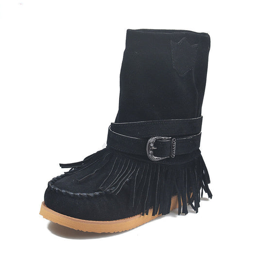 Kim – Stylish Women's Boots with Fringe and Buckle