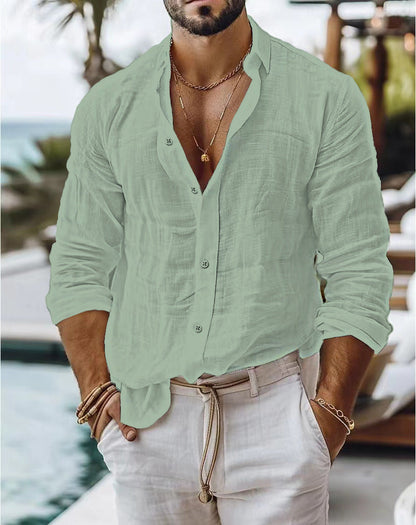 Henry – Cotton-Linen Shirt with Solid Color and Long Sleeves