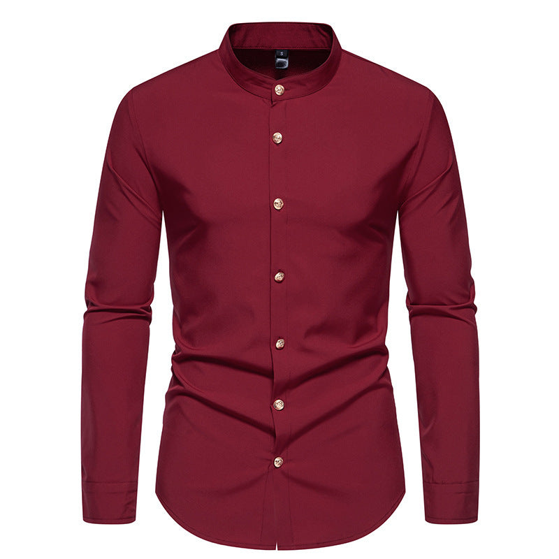 Ben – Men's Solid Party Shirt with Metal Buttons and Long Sleeves