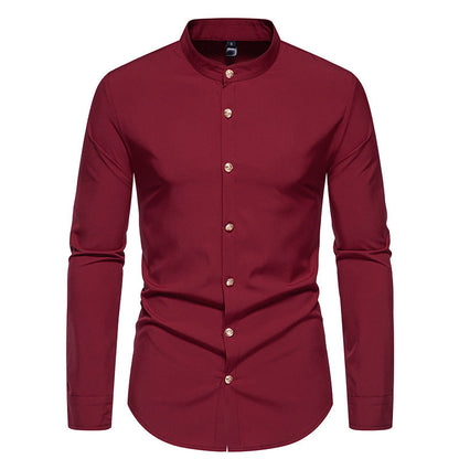 Ben – Men's Solid Party Shirt with Metal Buttons and Long Sleeves
