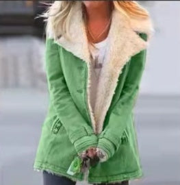 Anna – Warm Women's Coat with Plush Composite and Button Details