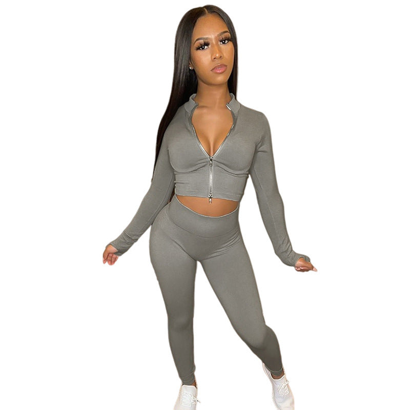 Judith – Urban Casual Suit with Stand-Up Collar and Zipper