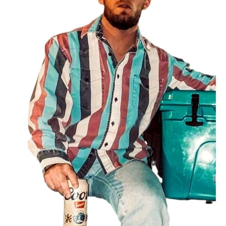 Ricky – Casual Men's Shirt with Retro Print and Long Sleeves