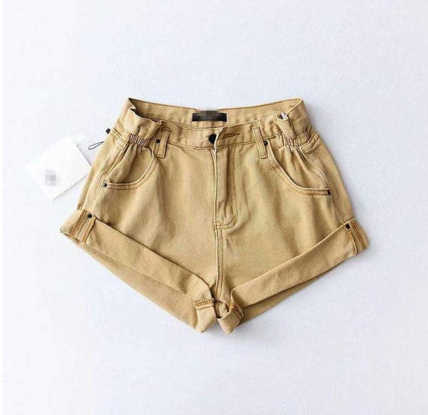 Deborah – High-Waisted Denim Shorts with Elastic Waistband and Wide Legs