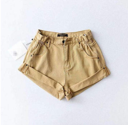 Deborah – High-Waisted Denim Shorts with Elastic Waistband and Wide Legs